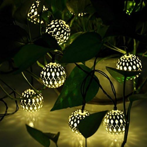 Solar String Lights Moroccan Ball Multicolor 10LED Globe Fairy String Lights Solar Powered Orb Lantern Christmas Lighting for Outdoor Garden, Yard, Patio, Xmas Tree Party Home Decoration (warm white)