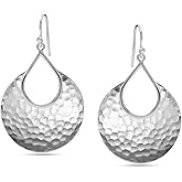 LeCalla 925 Sterling Silver Earrings | Tapered Wrinkle Design | Lightweight Statement Hammered Teardrop Earrings for Women | Textured Drop Dangle Jewelry Gifts