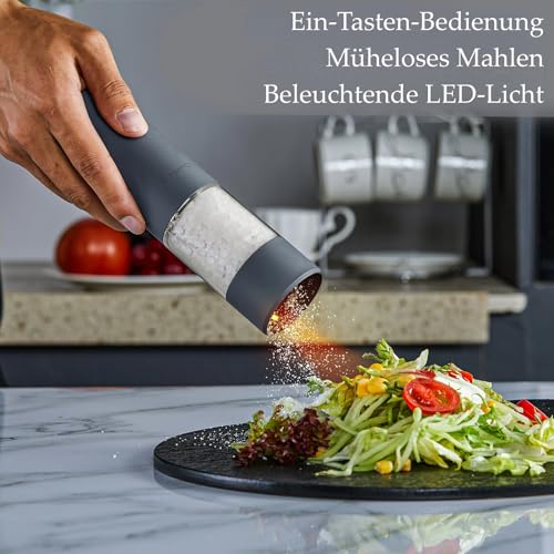 TLYSXPRO Greige Electric Salt and Pepper Mill, Set of 2, USB Rechargeable, Adjustable Coarseness Spice Mill, Pepper Mill Electric with LED Light, Cleaning Brush, Kitchen Appliances