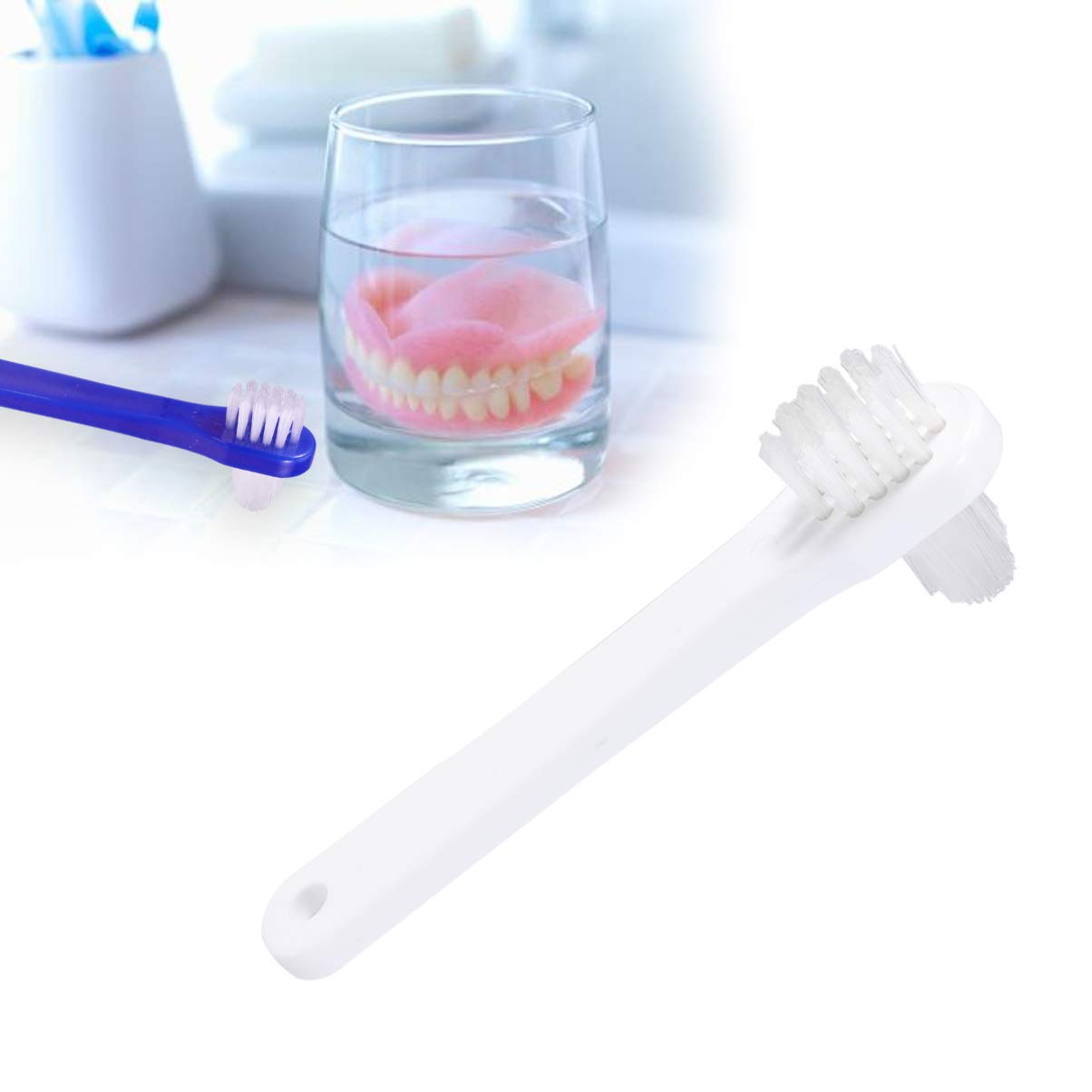 SUPVOX 4pcs Denture Brush T Shape Dual Heads Denture Care Cleaning Tool (White + Blue) : Beauty