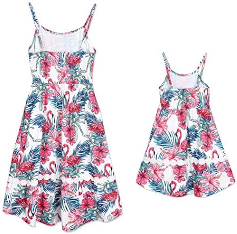 Mother and Daughter Family Matching Dress Flamingo Strap Summer Dress One Piece (Daughter 8T, A)