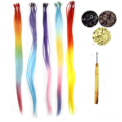 Christmas gift! Bright & Pretty Colors Synthetic Hair Extension Kits, 50 PCS Assorted Colors Stick Tip Hair Extensions