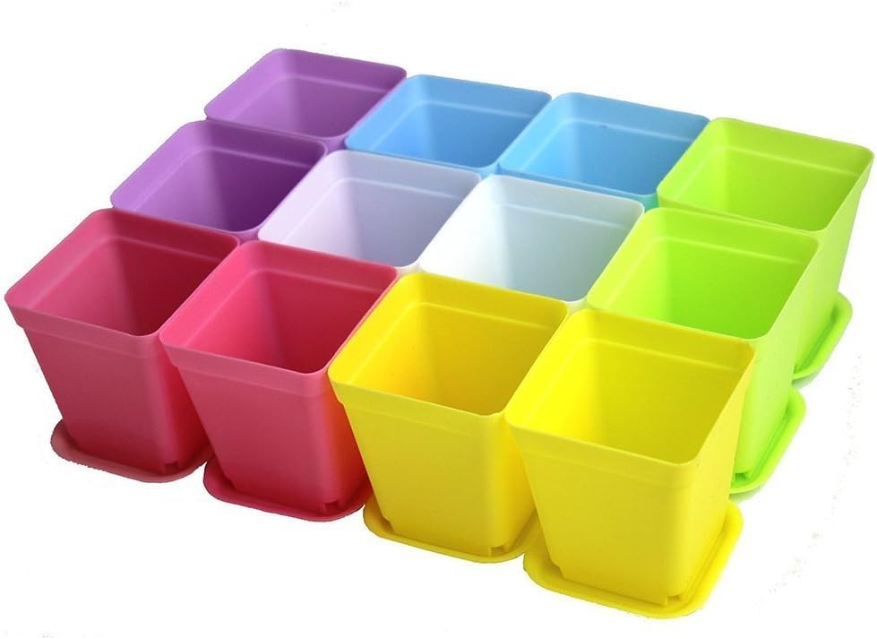 BESTOMZ 12pcs Plastic Plant Pots Square Flower Pot with Saucers for Planting