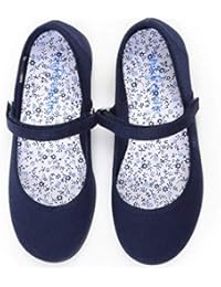 Childrenchic Mary Jane Flats with Hook and Loop Straps â€“ Shoes for Girls (Canvas - Navy Blue, 22 M EU, 6-6.5 M US Toddler)