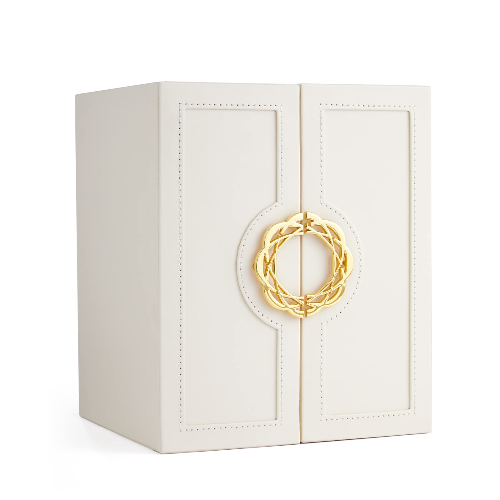 Mondeer Jewellery Box, 5-Tier Jewellery Oganiser with Drawer, Multiple Storage Compartments, Jewelry Storage Case for Necklace Earrings Rings Bracelets, PU Leather, Cream White