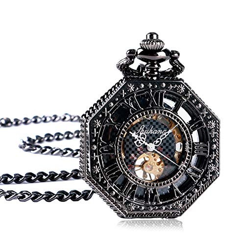 Octagon Shape Mechanical Pocket Watch for Men, Retro Hand Winding Pocket Watches Xmas Gift