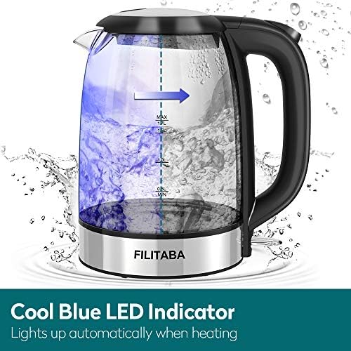 Bouilloire Électrique en Cristal, Bouilloire Électrique 1,7 L avec LED, Bouilloire Sans BPA avec Arrêt Automatique et Protection contre l'ébullition, Bouilloire de Chauffage Rapide