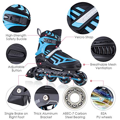 ITurnGlow Adjustable Inline Skates for Kids and Adults with Light up
