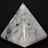 High Quality Natural Rainbow Moonstone Pyramid with Black Tourmaline Chakra Energy Generator Reiki Stone Approx. 1.5
