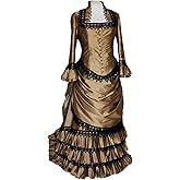 Steampunk Victorian Gothic Cosplay Costume Victorian Bustle Dress Gown Costume Gold Edwardian Dress for Women