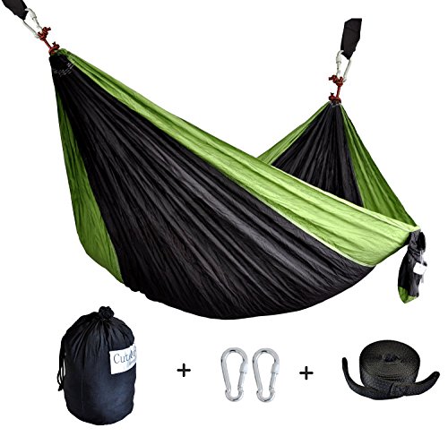 CUTEQUEEN TRADING Double Nest Ultralight Portable Outfitters Parachute Nylon Fabric Hammock For Travel Camping,Backpacking,Kayaking,Color: black/Fruit Green