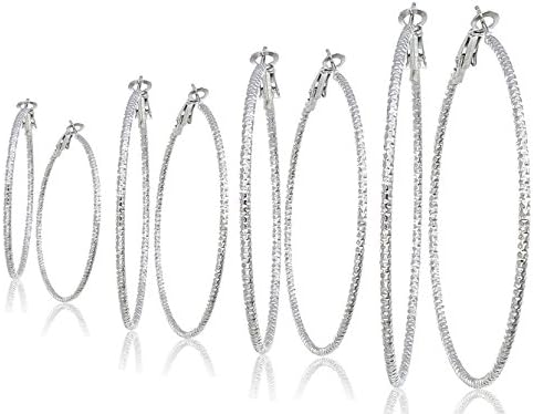 Silver And Gold Plate Hoop Earrings Set For Women Teen Jewelry Diamond Cut 3 Pairs Gold And Luster (GL4: All Silver Tone - Set of 4)