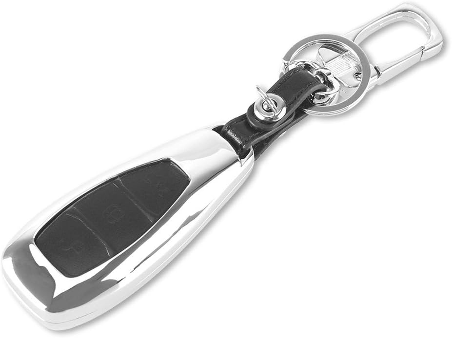 Happyit Zinc Alloy + Leather Car Key Cover Case for Ford Smart/Folding Focus Mondeo Edge Fiesta Kuga Mondeo MK4 Fiesta Fusion Escort Ecosport Car Key (A Black) - Image 4