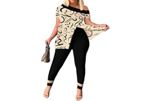 Mandonce 2 Piece Outfits for Women Irregular Split Short Sleeve Crop Tops Printed Long Pants Summer Matching Sets