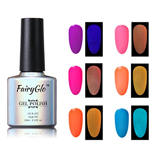 Nail Polish UV LED Glow in the Dark Dramatic Nail Art Soak Off Varnish Gift Set Carnival Party 6pcs 10ml FairyGlo 001 Nail Polish UV LED Glow in the Dark Dramatic Nail Art Soak Off Varnish Gift Set Carnival Party 6pcs 10ml FairyGlo 001