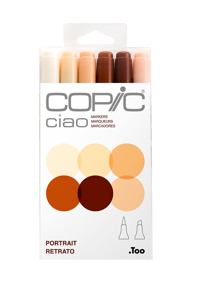 COPIC Ciao Coloured Marker Pen - Set Of 6 Portrait, For Art & Crafts, Colouring, Graphics, Highlighter, Design, Anime, Professional & Beginners, Art Supplies & Colouring Books
