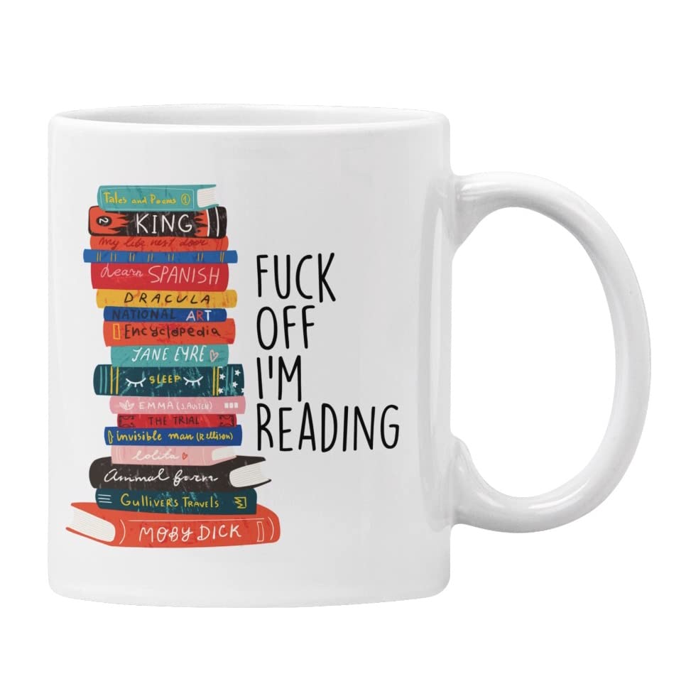 F**k Off I'm Reading Mug Gift for Bookworm, Funny Profanity Cup (White)