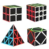 Dreampark Speed Cube Bundle [4 Pack] 2x2 3x3 Pyramid Skew Carbon Fiber Sticker Smooth Magic Cube Puzzle Toy