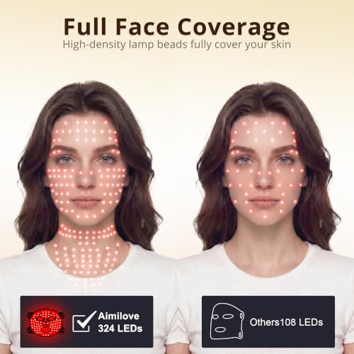 Aimilove LED Light Therapy Mask for Face & Neck,4 Light Modes Red Blue Infrared & Mixed Light, 850nm Infrared Light, Soft Silicone LED Face Mask, Portable Home Skin Care Device for Wrinkles & Acne