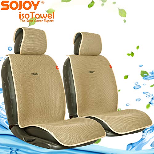 Sojoy Summer Cooling Four Seasons Car Seat Cushions for Front Two Seats Comes with 2 Pieces - Honeycomb Cloth (Cream and Tan)