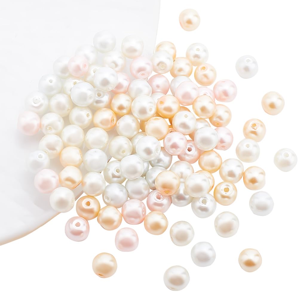 PH PandaHall About 100pcs 8mm Barely Pink Mix Pearlized Glass Pearl Beads for Jewellery Making, Hole: 1mm