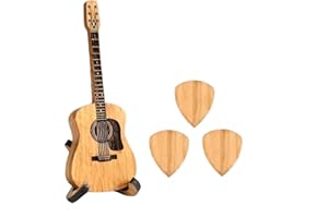 POIET Wooden Guitar Pick Box with Stand,3PCS Unique Guitar Picks,Guitar Pick Holder Box,Musician Engraved Wooden Plectrum Case,Acoustic Guitar Box for Electric Bass Guitar Ukulele Lover