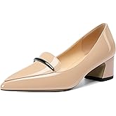 Soireelady Womens Block Heel Low Chunky Heels, Pointed Toe Loafer Heels Slip On Dress Shoes 2''