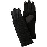 2-in-1 Faux Suede Gloves with Ribbed Knit Wrist Warmers, Black