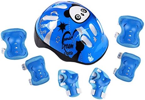 helmett 7Pcs Panda Kids Bicycle Helmet Elbow Wrist Knee Pads Sport Cyling Bike For Children Skateboard Mtb Riding Casco Ciclismo Dark Blue