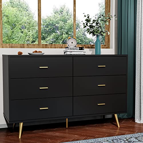 RESOM Black Dresser for Bedroom 6 Drawer Double Dresser with Metal Handles, Modern Design, White