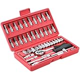 Outzone Screwdriver Drive Socket Set 46 Pcs 1/4" Ratchet Wrench Socket Bit Master Socket Set For Auto Repairing &amp; Household, Inch/metric