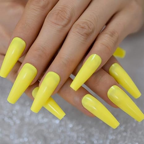 Amazon Co Jp ネオンカラーエクストラロングフェイクネイルスリム棺の形ファッションのヒントオレンジイエローレディース指の爪ステッカー付き Diy 工具 ガーデン