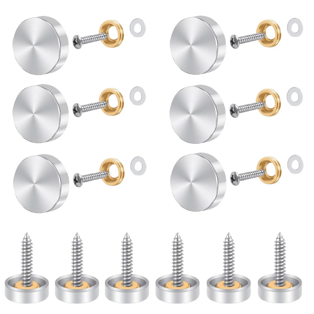 Ziyofinn 12 Pcs Mirror Screws Mirror Screws with Decorative Cap Cover Nails for Mirror Tables Bath Plates Wardrobes Glass Signs Stainless Steel Mirror Nails Brass Chrome Mirror Nails