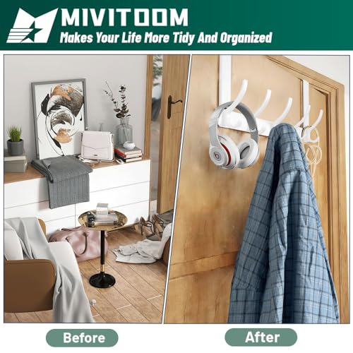 MIVITOOM Over Door Hanger with 5 Hooks,Heavy Duty Hooks for Coat, Towel, Keys and Bag Storage (White), 11CM-WHITE-5HOOKS