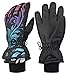 N'Ice Caps Girls Waterproof Thinsulate Fashion Design Winter Snow Ski Gloves (Black Scroll Print, 11-12 Years)