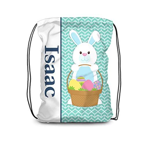 Easter Drawstring Backpack Turquoise Easter Bunny
