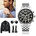 BUREI Men's Multifunction Chronograph Wrist Watch Stainless Steel Bracelet Sapphire Father's Day Gifts (Black-Gold)