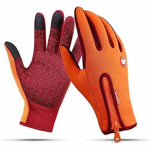 CYG&CL Outdoor Winter Touchscreen Waterproof Warm Adjustable Size Gloves for Running, Hiking, Clamming, Skiing, Cycling, Driving for Men & Women (Medium, Orange)