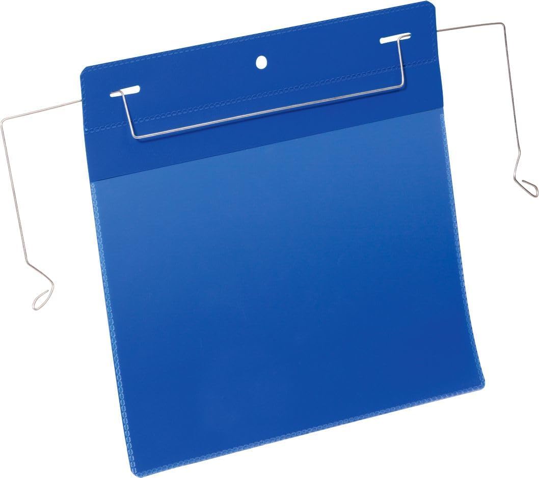Durable Document Pocket with Wire Hanger A5 - Pack of 50 Landscape Document Holders Dark Blue - Tear Resistant Ticket Holders