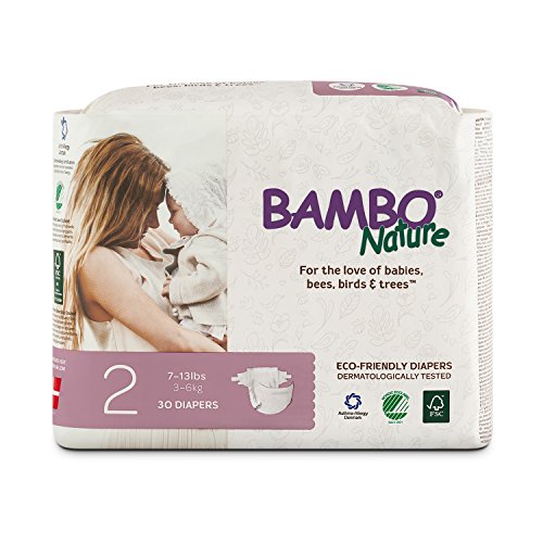 Bambo Nature Premium Baby Diapers, Size 2 (7-13 lbs), 180 Count (6 Packs of 30)
