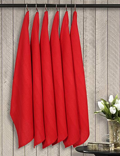 Ramanta Home Pure Cotton Kitchen Dish Towel 6-Pack Large 18x28 Waffle Weave Super Absorbent Quick Dry Durable - Red - Thumbnail 2