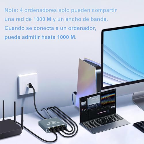 Rantuia Switch Ethernet Gigabit de 5 Puertos, Divisor de Red LAN Alta Velocidad, Plug & Play sin Configuración, para TV, Laptop, PC, Escritorio y Montaje en Pared
