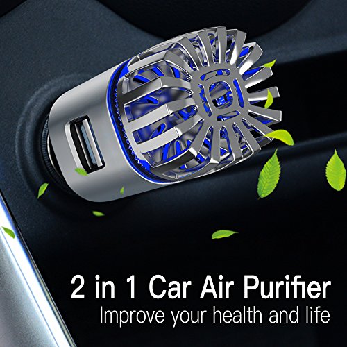 Car Air Purifier, Negative Ion Generator Car Freshener Remove Odor, Smoke, Dust, Bacteria with Dual USB Charging Ports, Car Ionizer for Automobile - Thumbnail 3