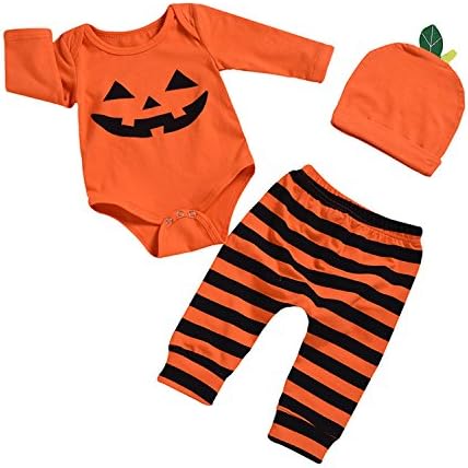 BELS Newborn Baby Girl Boy Halloween Clothes Set Pumpkin Romper Top + Pants with Hat Outfits Kids Clothing