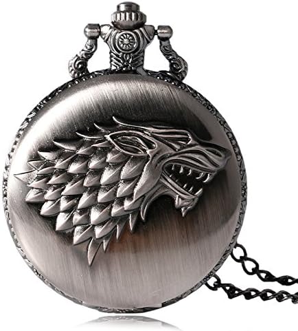 Silver Direwolf Pocket Watch, Stark Totem Pocket Watches for Men Women, Teens Gifts Clock