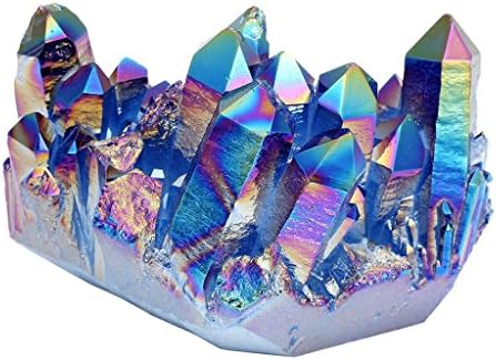 Natural Quartz Druzy Cluster Specimen,eGlomart Blue Titanium Coated Druzy Rock Geode Flame Aura Gemstone Decoration