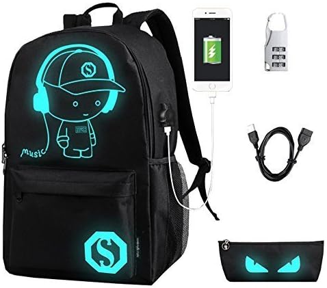 FLYMEI Anime Cartoon Luminous Backpack with USB Charging Port and Lock &Pencil Case, Unisex Fashion Galaxy Daypack Shoulder School Rucksack Laptop Travel Bag College Bookbag