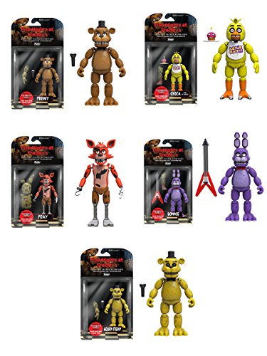 Five Nights At Freddy S 5 Freddy Chica Foxy Bonnie Gold Freddy Action Figures Set Of 5 Pricepulse