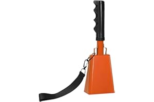 Hordolry 10inch Metal Cowbells with Handle, 1Pcs Cow Bells with Wrist Strap for Sporting Events, Football Games, Party, Concert, Graduations, Farm Ranch, Orange