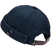 CLAPE Thick Cuff Brimless Caps for Men Washed Cotton Retro Worker Hat Rolled Cuff Harbour No Visor Sailor Fisherman Leon Hat